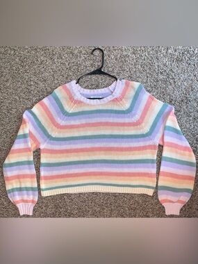 American Eagle Outfitters Pastel Rainbow Striped Crewneck Sweater